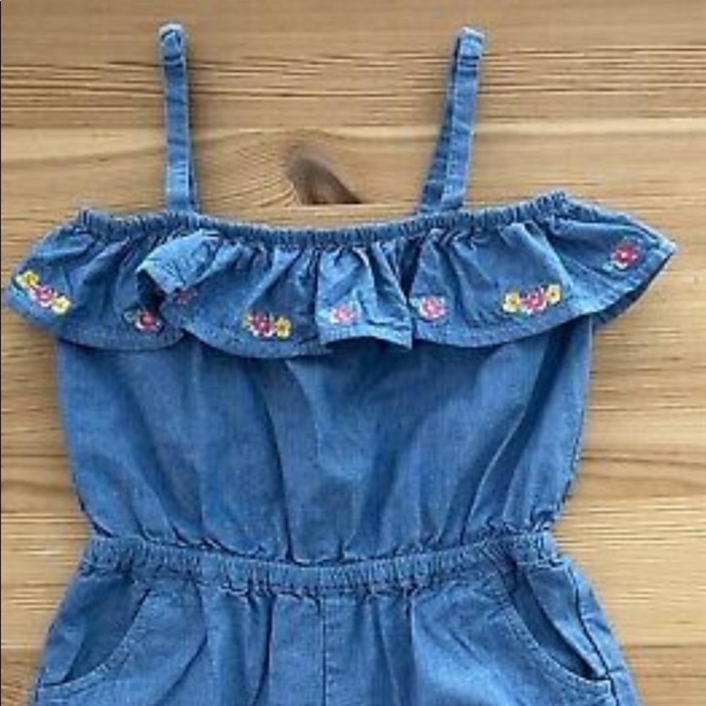 Girls Janie and Jack Chambray  Floral  Romper Size 6